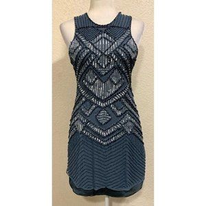 Parker NY Allegra Silk Beaded Sequin Blue Dress